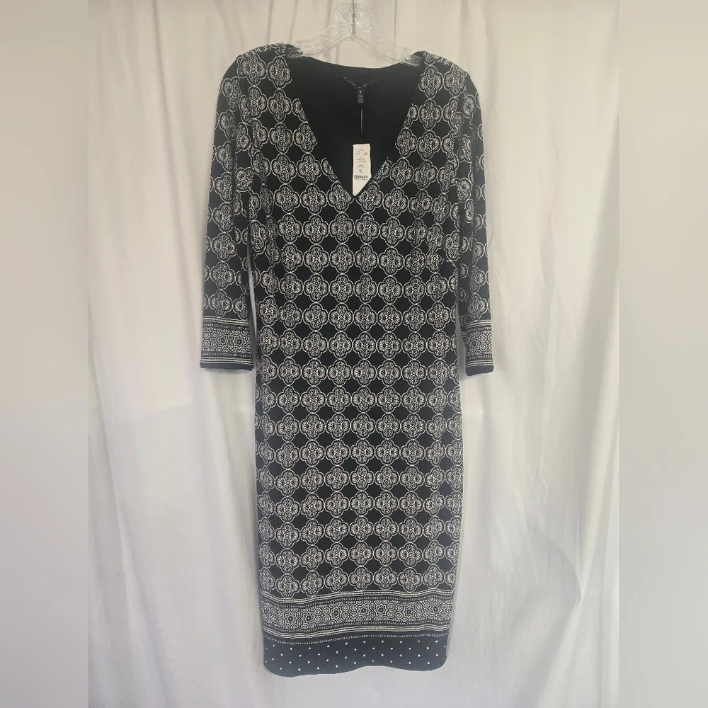 White House Black Market Black and White Geometric Midi Reversible Dress Size M - Picture 2 of 9